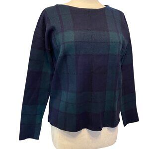 Tahari Tartan Scottish Plaid Sweater Blue Green Preppy Dark Academia Old Money-M